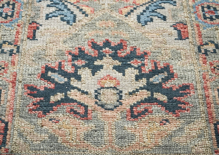 Runner Gray, Blush, Blue Color Hand Knotted Oushak Wool Arts & Crafts Oriental Rug