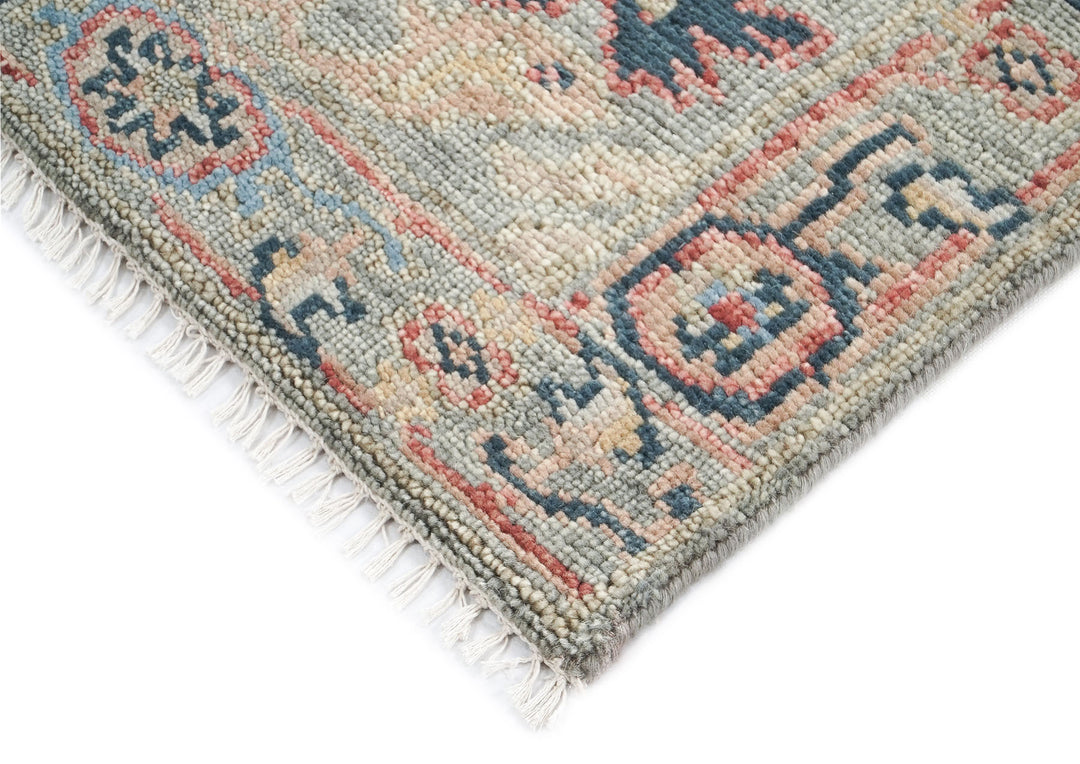 Runner Gray, Blush, Blue Color Hand Knotted Oushak Wool Arts & Crafts Oriental Rug