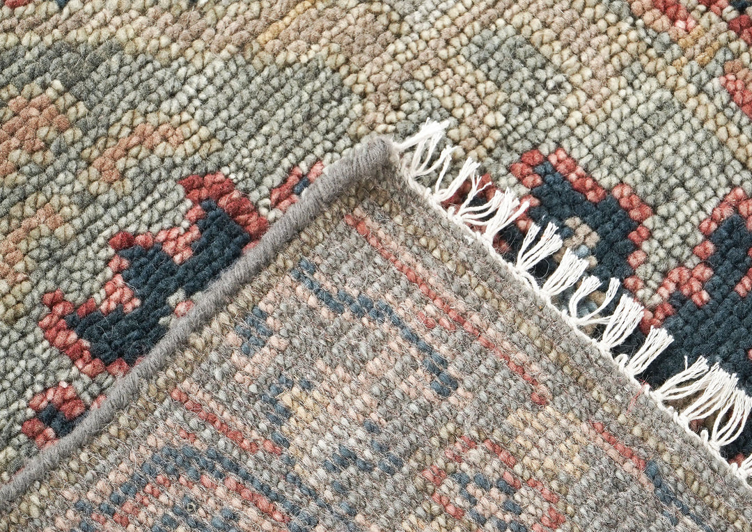 Runner Gray, Blush, Blue Color Hand Knotted Oushak Wool Arts & Crafts Oriental Rug