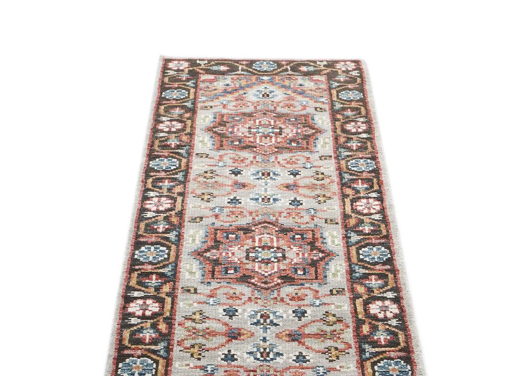 Runner Gray, Rust, Ivory Color Hand Knotted Oushak Wool Traditional Oriental Rug