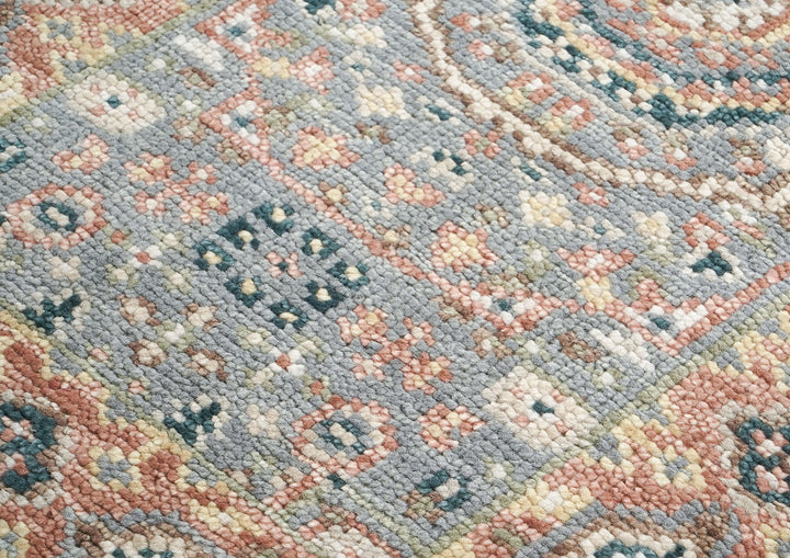 Runner Gray, Blush, Tan Color Hand Knotted Oushak Wool Traditional Oriental Rug