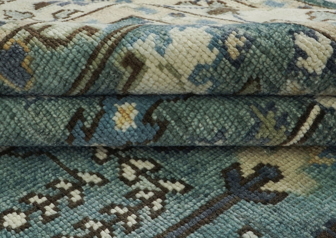 10x14 Celadon, Beige, Brown Color Hand Knotted Oushak Wool Transitional Oriental Rug