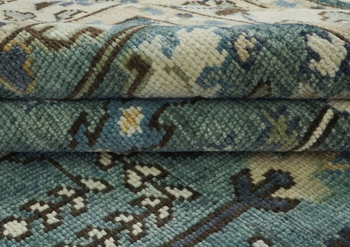 10x14 Celadon, Beige, Brown Color Hand Knotted Oushak Wool Transitional Oriental Rug