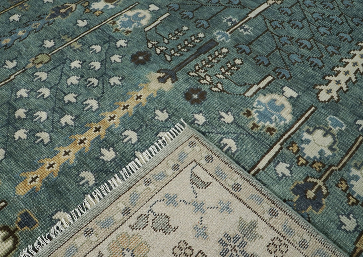 10x14 Celadon, Beige, Brown Color Hand Knotted Oushak Wool Transitional Oriental Rug