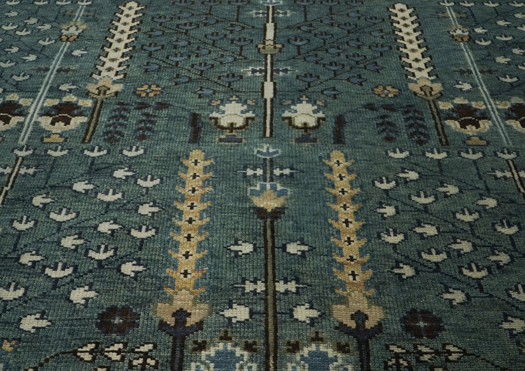 10x14 Celadon, Beige, Brown Color Hand Knotted Oushak Wool Transitional Oriental Rug