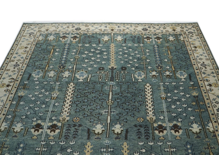 10x14 Celadon, Beige, Brown Color Hand Knotted Oushak Wool Transitional Oriental Rug