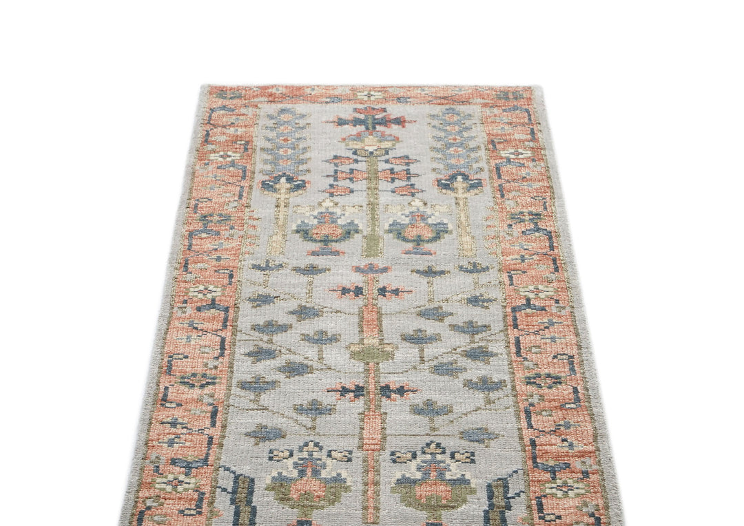 Runner Gray, Blush, Slate Color Hand Knotted Oushak Wool Transitional Oriental Rug