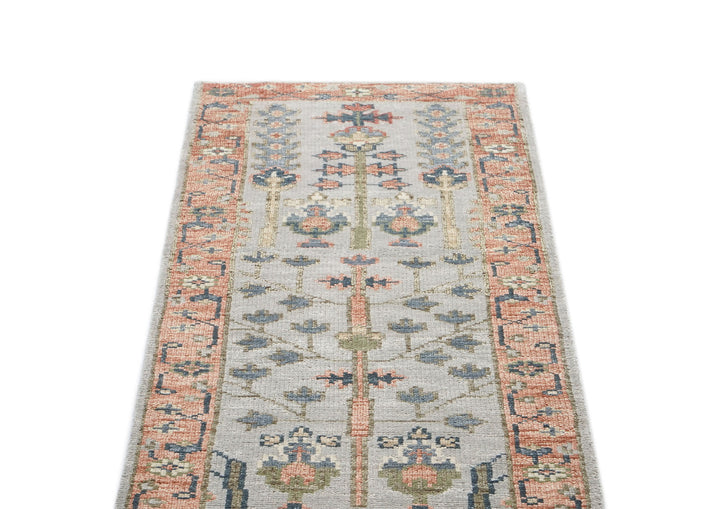 Runner Gray, Blush, Slate Color Hand Knotted Oushak Wool Transitional Oriental Rug