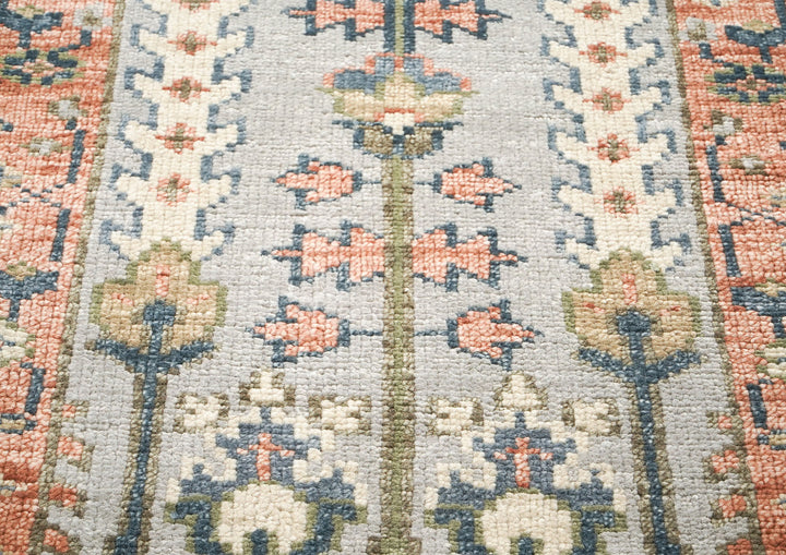 Runner Gray, Blush, Slate Color Hand Knotted Oushak Wool Transitional Oriental Rug