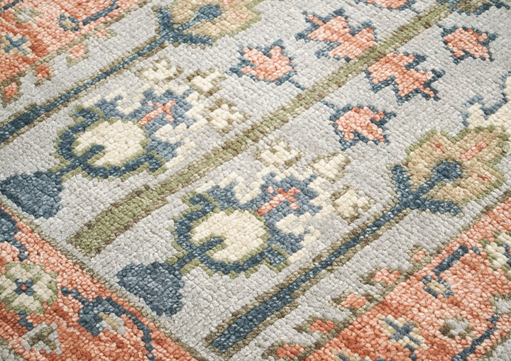 Runner Gray, Blush, Slate Color Hand Knotted Oushak Wool Transitional Oriental Rug