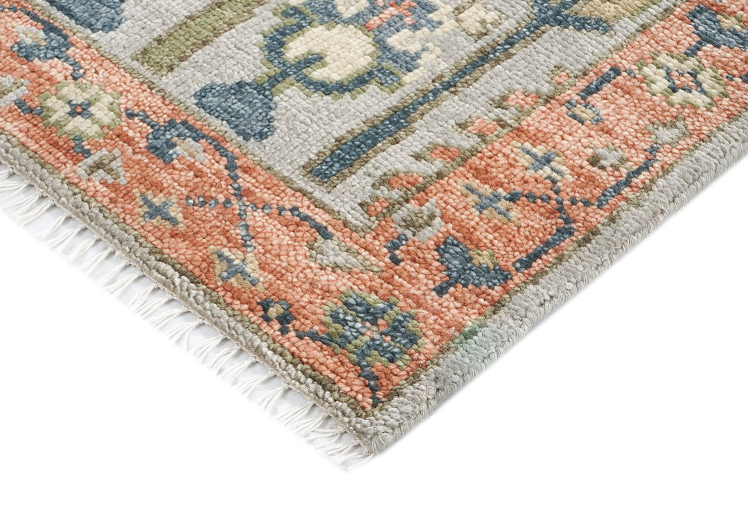 Runner Gray, Blush, Slate Color Hand Knotted Oushak Wool Transitional Oriental Rug