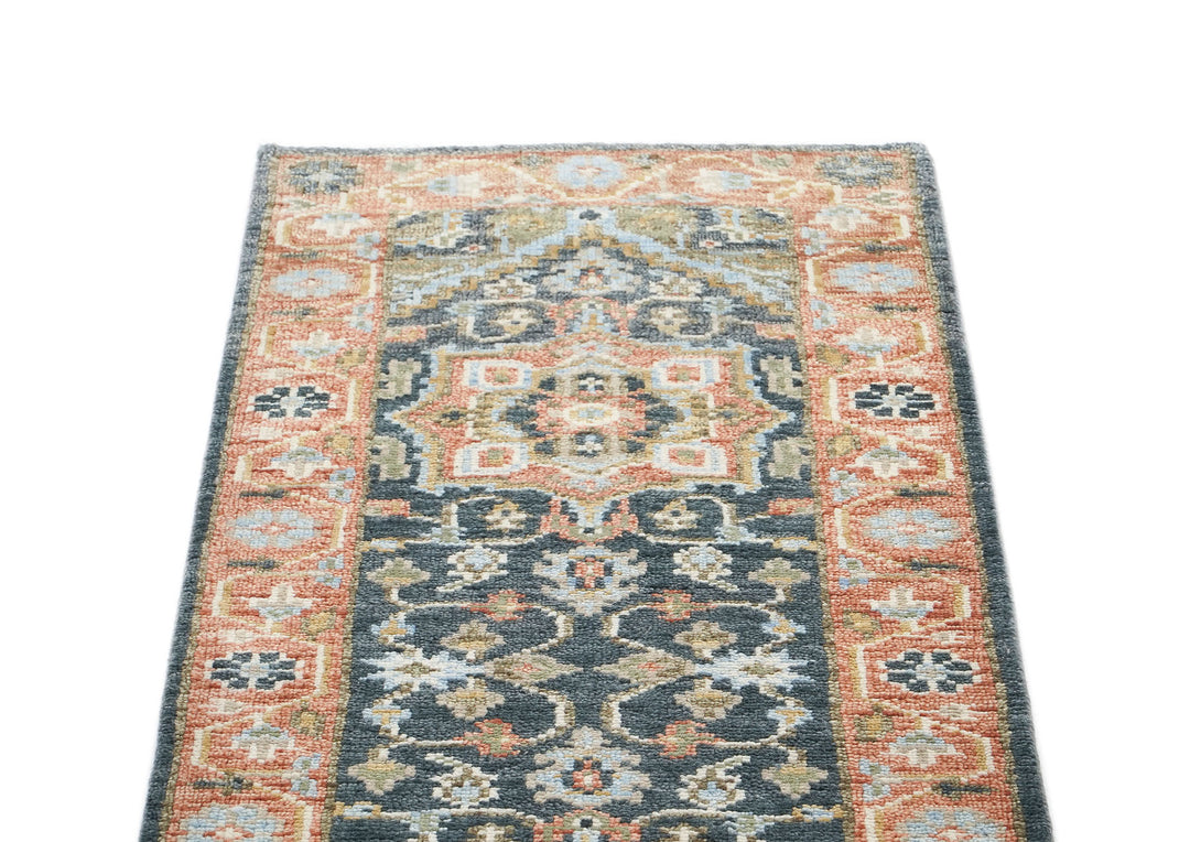 Runner Slate, Blush, Sage Color Hand Knotted Oushak Wool Traditional Oriental Rug