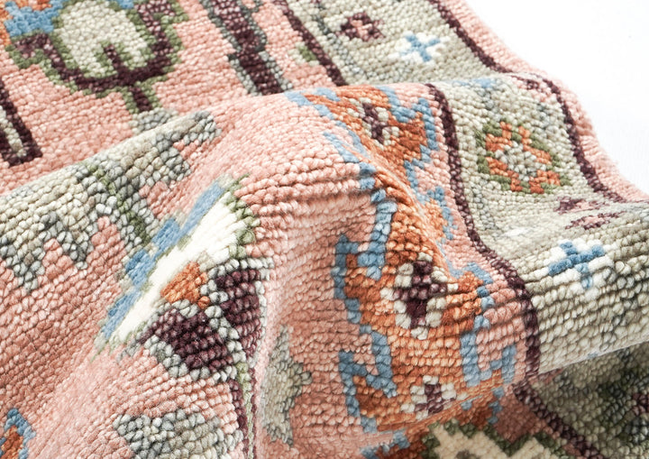 Runner Blush, Gray, Blue Color Hand Knotted Oushak Wool Transitional Oriental Rug