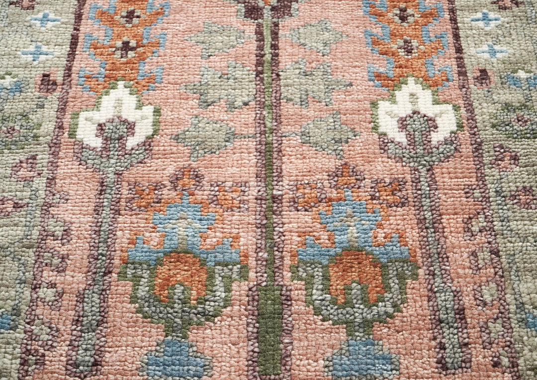 Runner Blush, Gray, Blue Color Hand Knotted Oushak Wool Transitional Oriental Rug