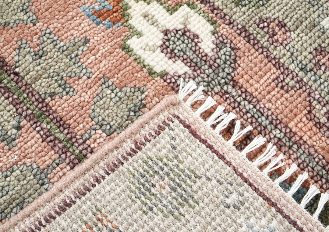 Runner Blush, Gray, Blue Color Hand Knotted Oushak Wool Transitional Oriental Rug