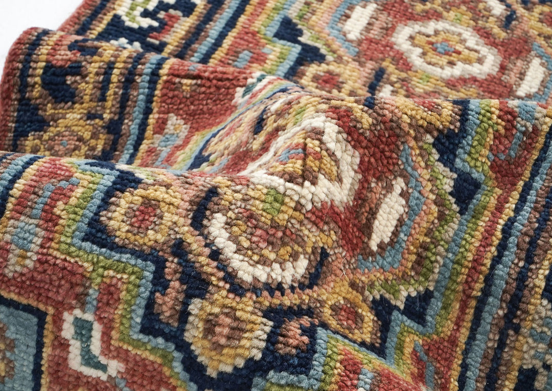 Runner Rose, Navy, Blue Color Hand Knotted Oushak Wool Traditional Oriental Rug