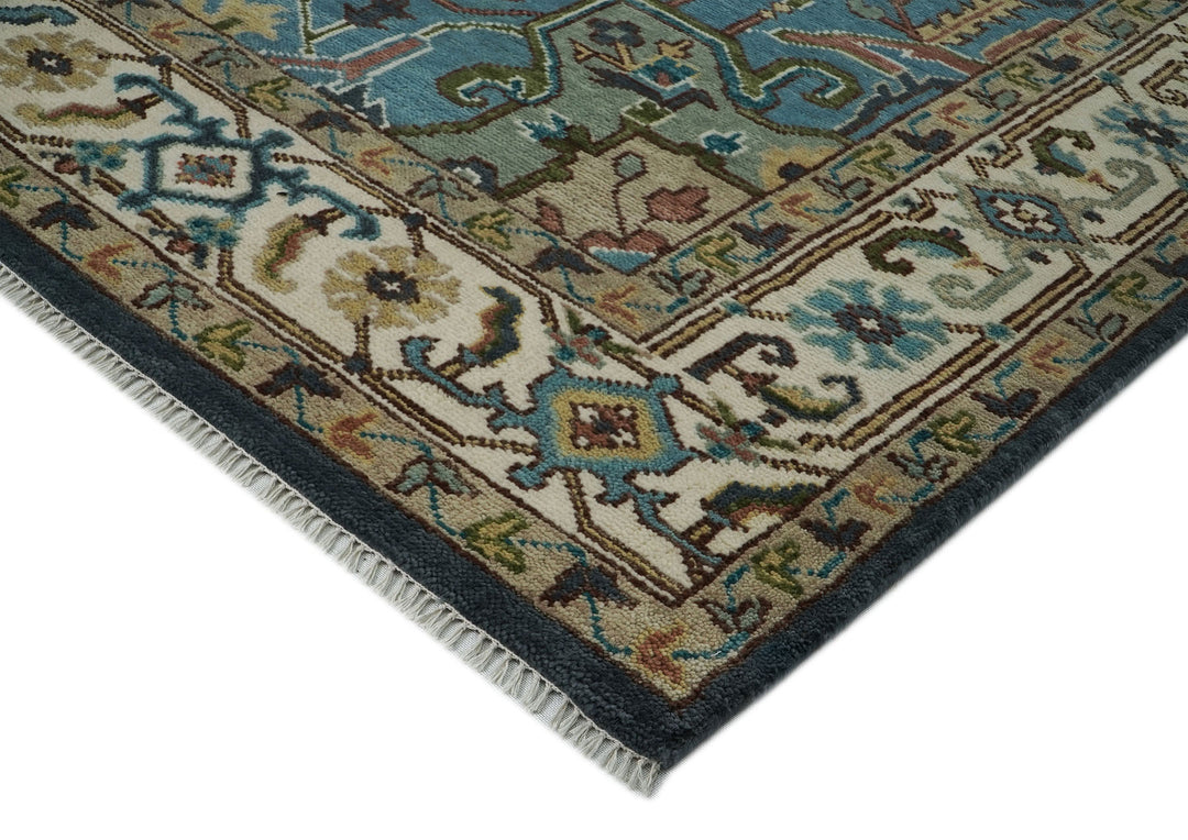 10x14 Blue, Ivory, Beige Color Hand Knotted Oushak Wool  Oriental Rug