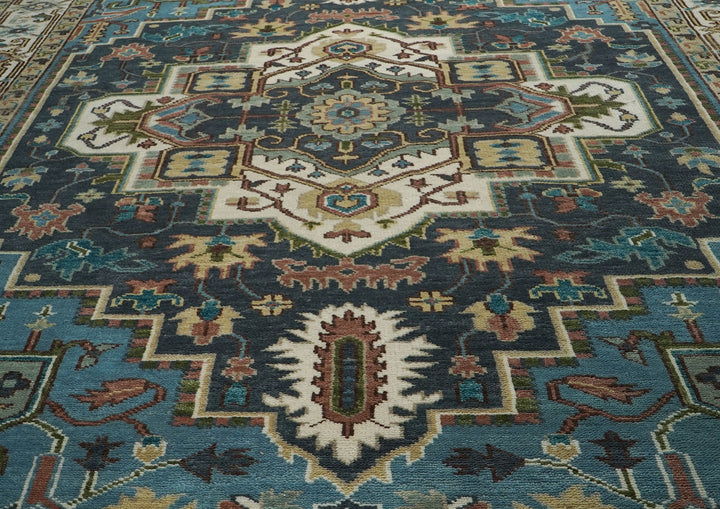10x14 Blue, Ivory, Beige Color Hand Knotted Oushak Wool  Oriental Rug