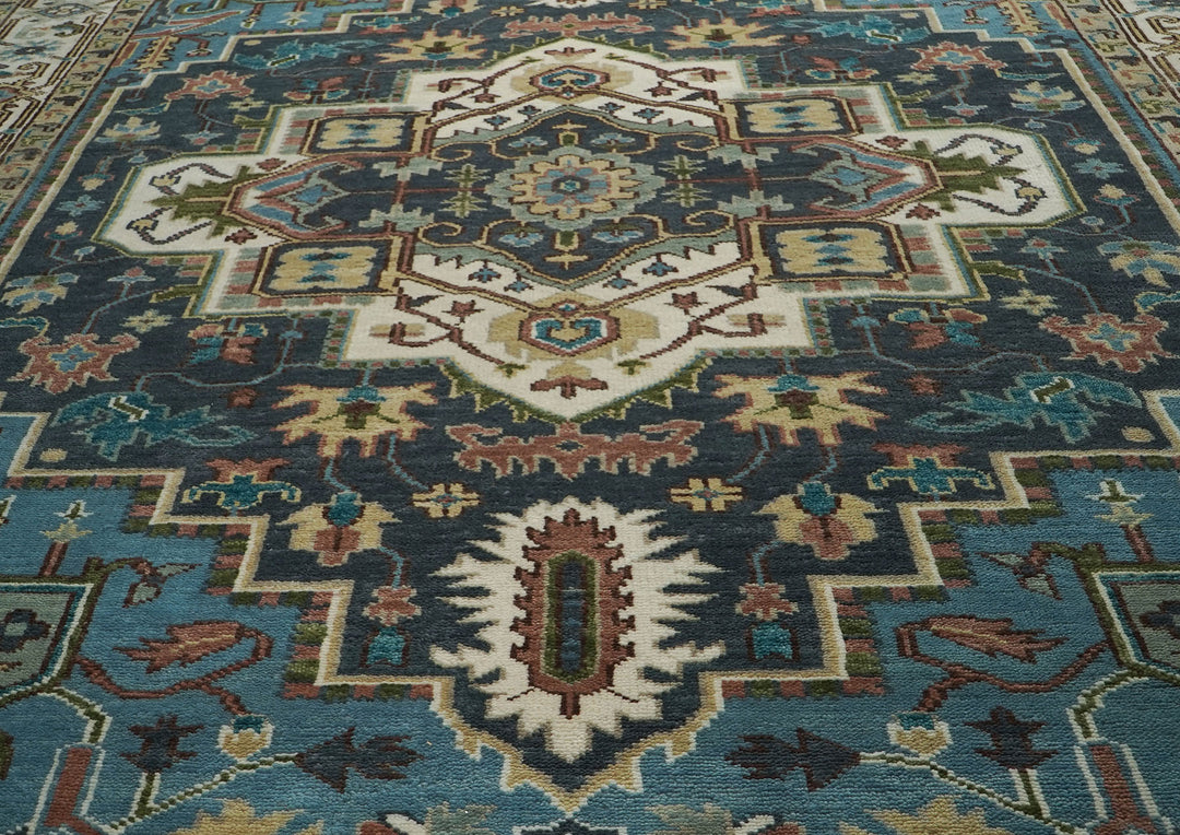 10x14 Blue, Ivory, Beige Color Hand Knotted Oushak Wool  Oriental Rug
