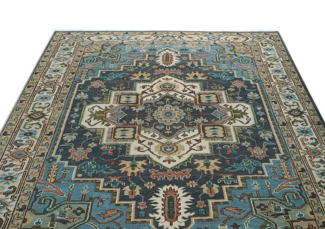 10x14 Blue, Ivory, Beige Color Hand Knotted Oushak Wool  Oriental Rug