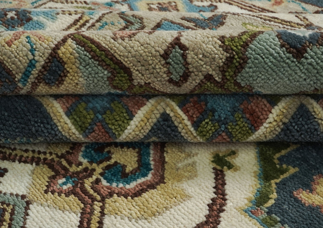 10x14 Blue, Ivory, Beige Color Hand Knotted Oushak Wool  Oriental Rug