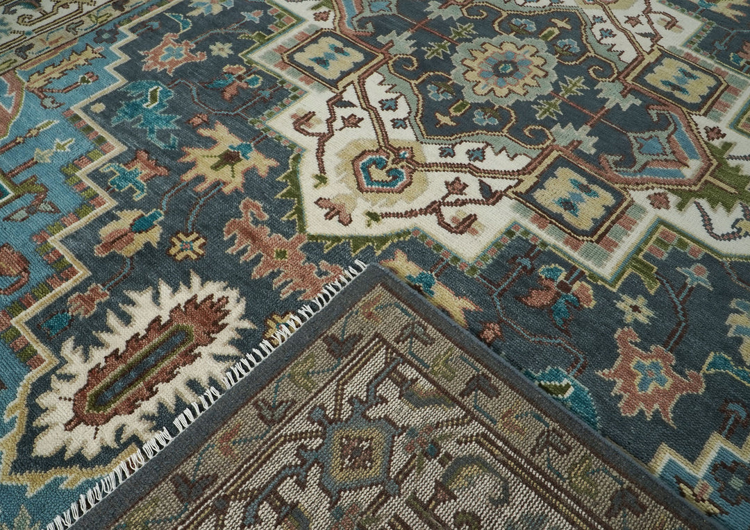 10x14 Blue, Ivory, Beige Color Hand Knotted Oushak Wool  Oriental Rug