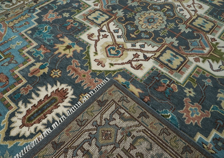 10x14 Blue, Ivory, Beige Color Hand Knotted Oushak Wool  Oriental Rug