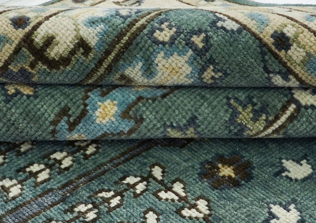 10x14 Celadon, Ivory, Beige Color Hand Knotted Oushak Wool Transitional Oriental Rug