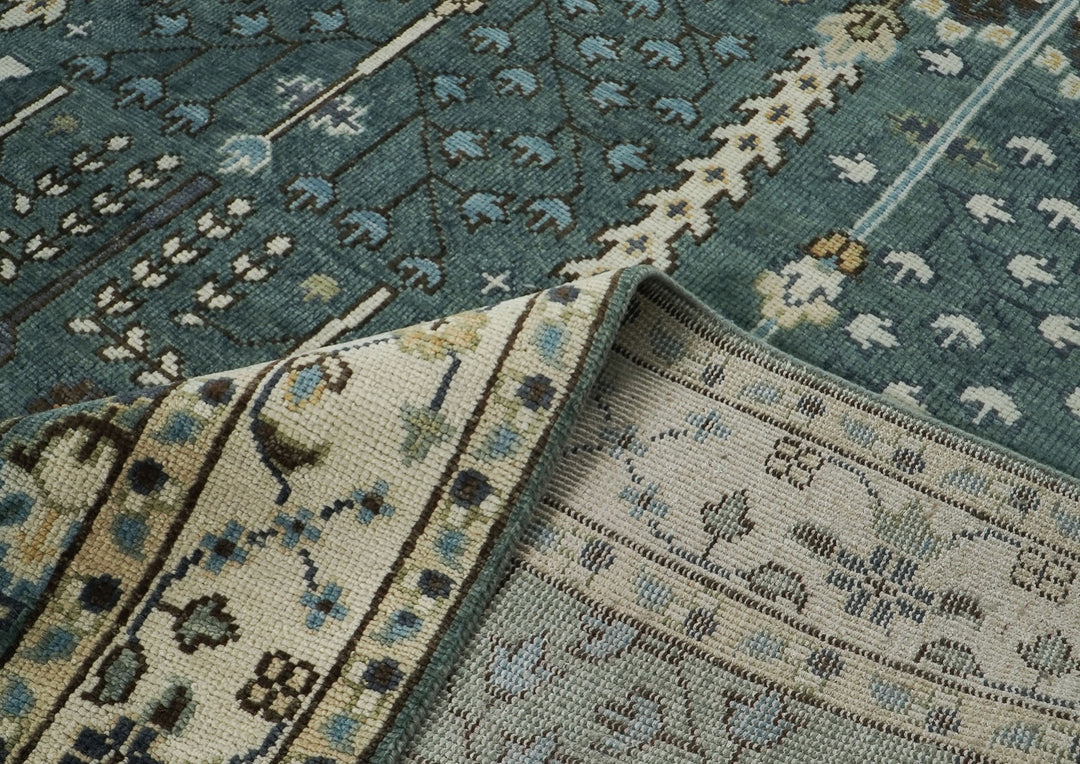 10x14 Celadon, Ivory, Beige Color Hand Knotted Oushak Wool Transitional Oriental Rug