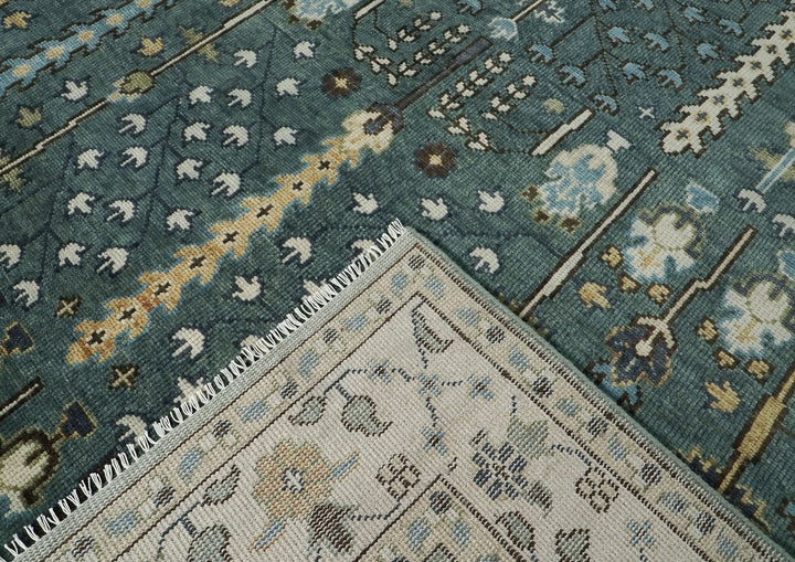 10x14 Celadon, Ivory, Beige Color Hand Knotted Oushak Wool Transitional Oriental Rug