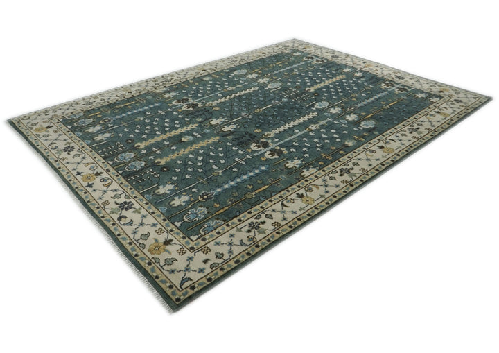 10x14 Celadon, Ivory, Beige Color Hand Knotted Oushak Wool Transitional Oriental Rug