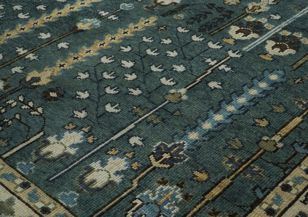 10x14 Celadon, Ivory, Beige Color Hand Knotted Oushak Wool Transitional Oriental Rug