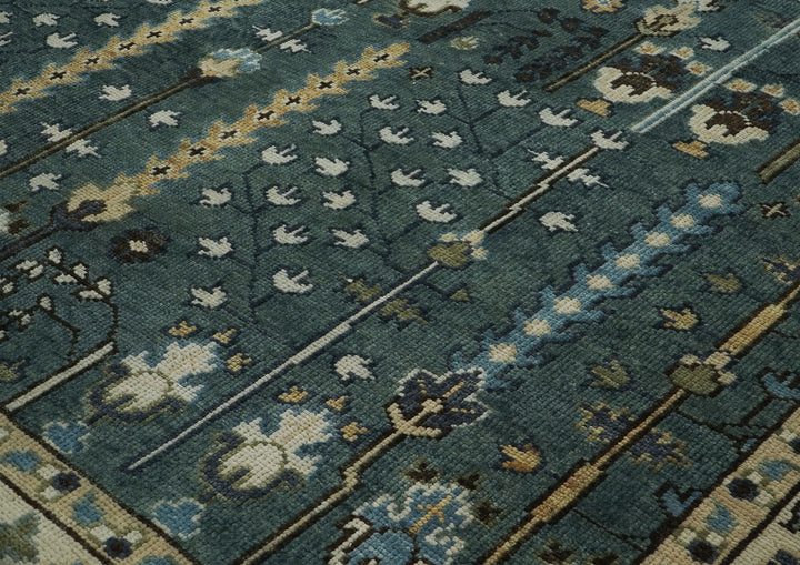 10x14 Celadon, Ivory, Beige Color Hand Knotted Oushak Wool Transitional Oriental Rug