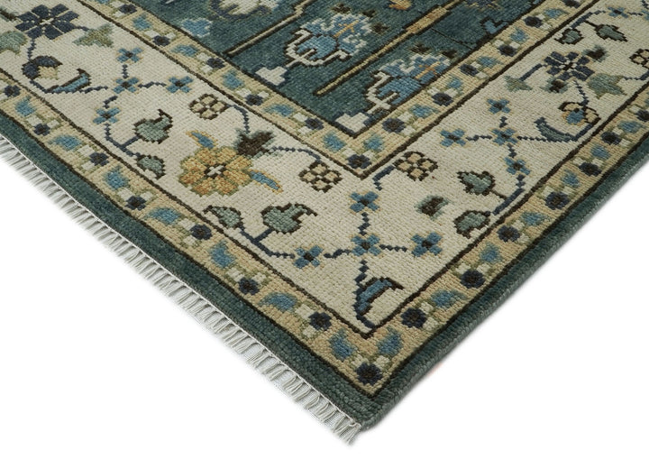 10x14 Celadon, Ivory, Beige Color Hand Knotted Oushak Wool Transitional Oriental Rug