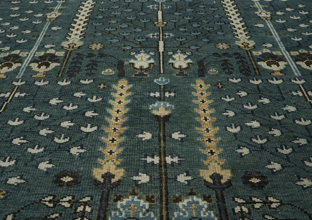 10x14 Celadon, Ivory, Beige Color Hand Knotted Oushak Wool Transitional Oriental Rug