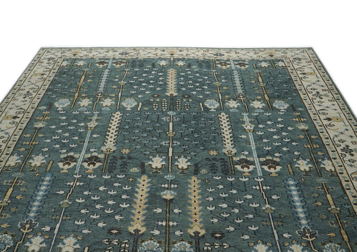 10x14 Celadon, Ivory, Beige Color Hand Knotted Oushak Wool Transitional Oriental Rug