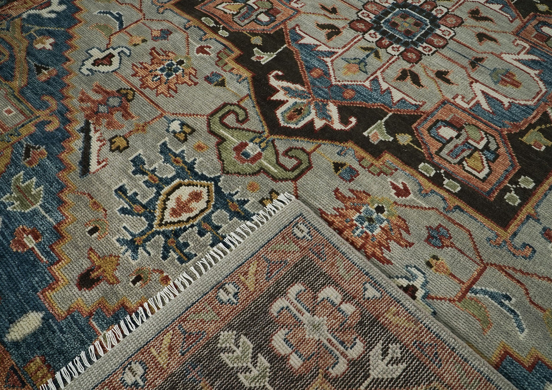 10x14 Gray, Green, Rust Color Hand Knotted Oushak Wool  Oriental Rug