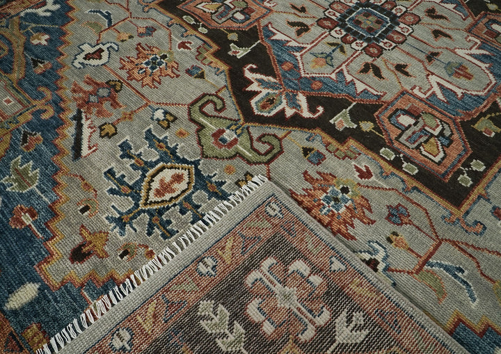 10x14 Gray, Green, Rust Color Hand Knotted Oushak Wool  Oriental Rug