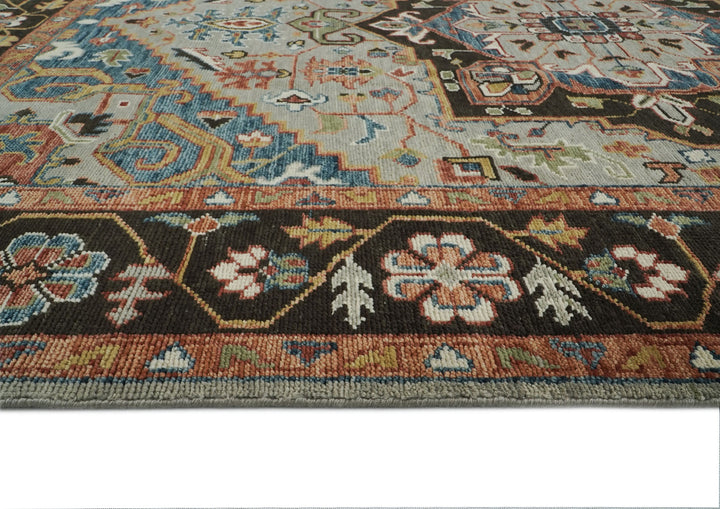 10x14 Gray, Green, Rust Color Hand Knotted Oushak Wool  Oriental Rug