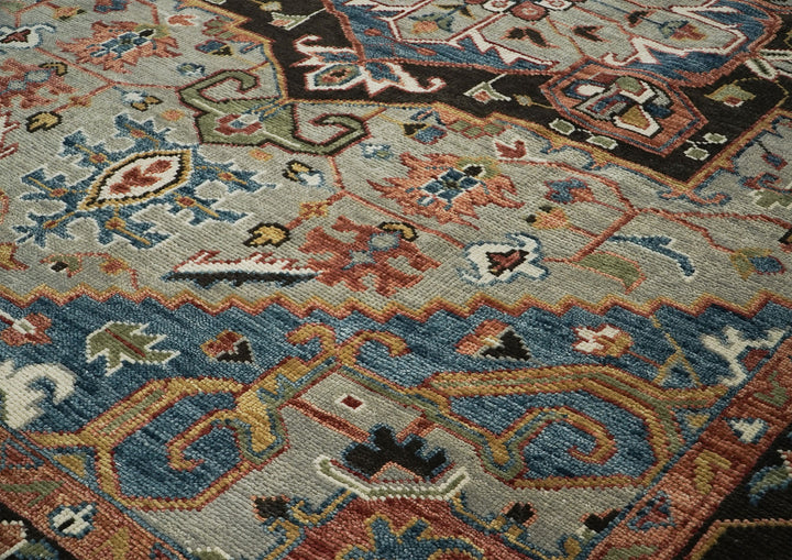 10x14 Gray, Green, Rust Color Hand Knotted Oushak Wool  Oriental Rug