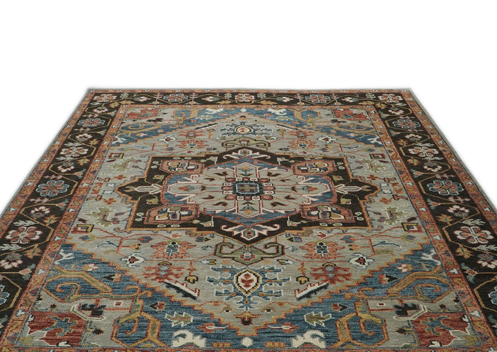 10x14 Gray, Green, Rust Color Hand Knotted Oushak Wool  Oriental Rug