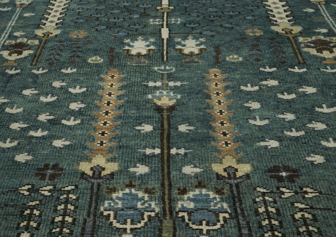 10x14 Celadon, Beige, Ivory Color Hand Knotted Oushak Wool Transitional Oriental Rug