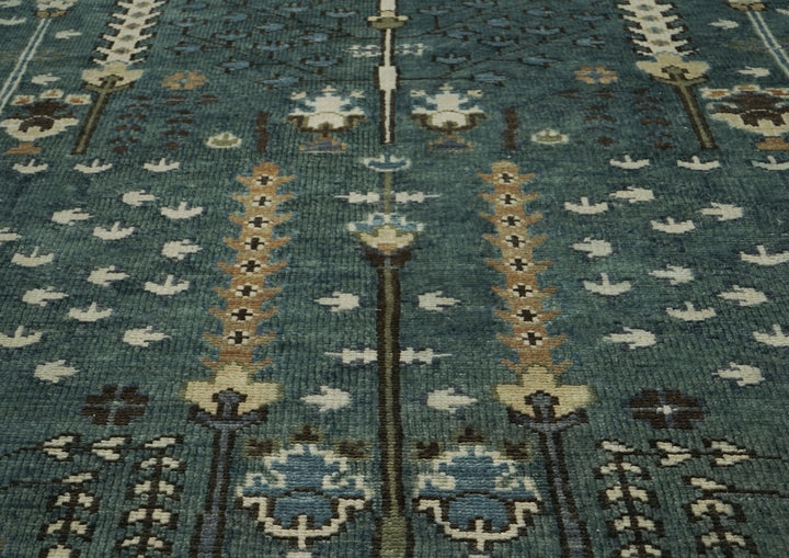 10x14 Celadon, Beige, Ivory Color Hand Knotted Oushak Wool Transitional Oriental Rug