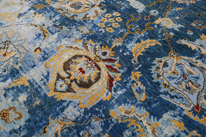 Celeste Rugs Hand Knotted 8x10 Oushak Wool Oriental Area Rug Blue with a Turkish Transitional Design.