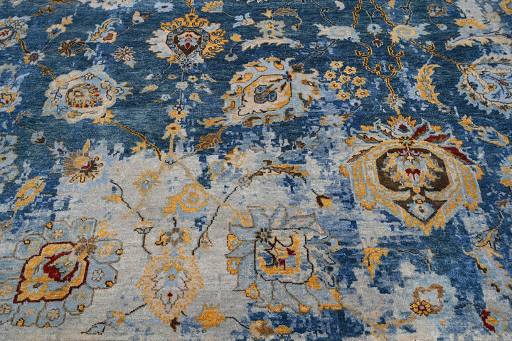 Celeste Rugs Hand Knotted 8x10 Oushak Wool Oriental Area Rug Blue with a Turkish Transitional Design.