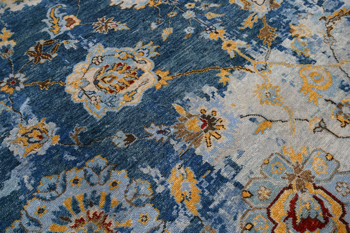 Celeste Rugs Hand Knotted 8x10 Oushak Wool Oriental Area Rug Blue with a Turkish Transitional Design.