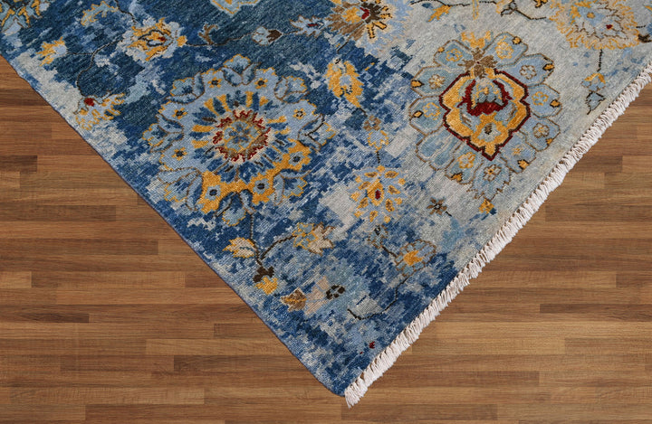 Celeste Rugs Hand Knotted 8x10 Oushak Wool Oriental Area Rug Blue with a Turkish Transitional Design.