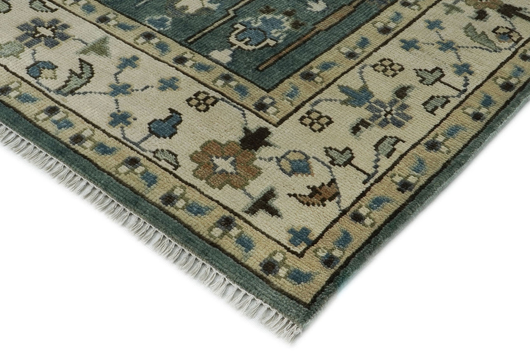10x14 Celadon, Beige, Ivory Color Hand Knotted Oushak Wool Transitional Oriental Rug
