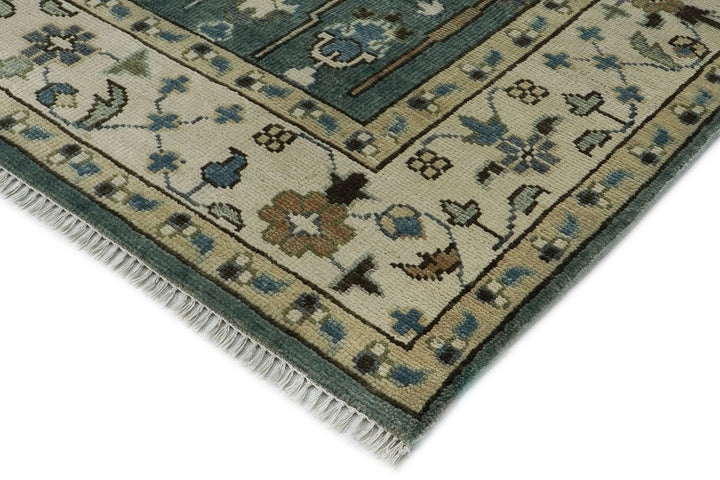 10x14 Celadon, Beige, Ivory Color Hand Knotted Oushak Wool Transitional Oriental Rug