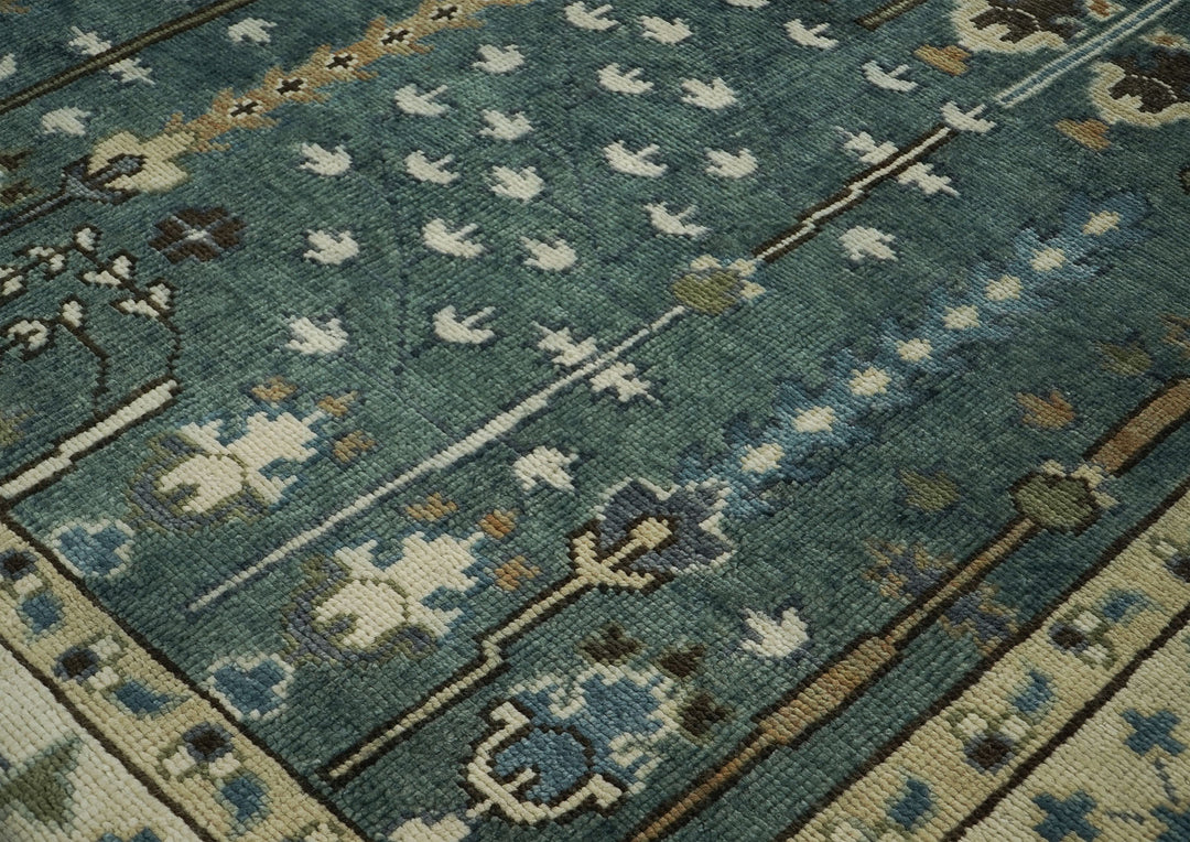 10x14 Celadon, Beige, Ivory Color Hand Knotted Oushak Wool Transitional Oriental Rug